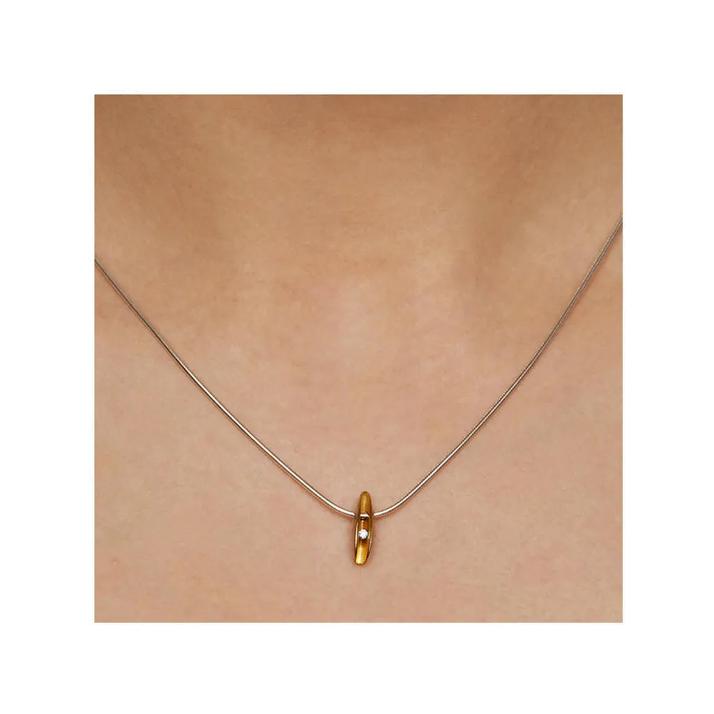 Small front diamond silver shell pendant with 22K gold plated interior