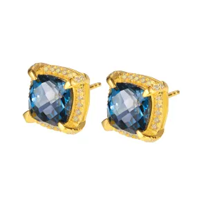 Soleste Halo Square Natural London Blue Topaz Silver Stud Earrings