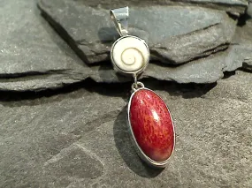 Sponge Coral, Shiva's Eye Shell, Sterling Silver Small Pendant