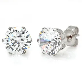 Stainless Steel 8mm Simulated Diamond Stud Earrings