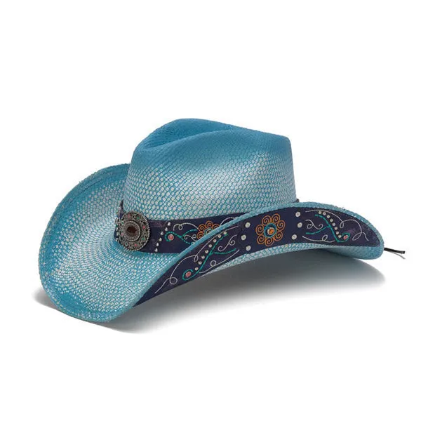 Stampede Hats - Sky Blue Bohemian Floral Western Hat with Studs and Embroidery