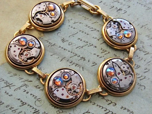 Steampunk Jewelry Bracelet - In the Works - Steampunk watch parts bracelet - Charm Bracelet