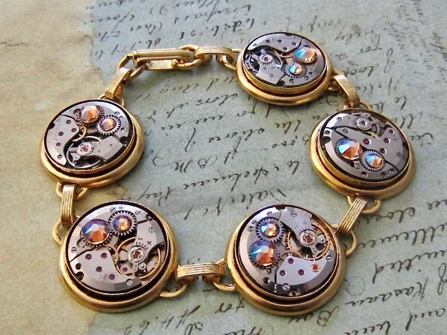 Steampunk Jewelry Bracelet - In the Works - Steampunk watch parts bracelet - Charm Bracelet