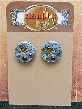 Steampunk Stud Earrings with Mechanical Watch Movements and Real Swarovski crystals, Steampunk Earrings , Steampunk jewelry