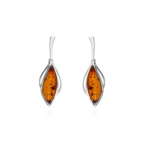 Sterling Silver Amber Marquise Twist Drop Earrings