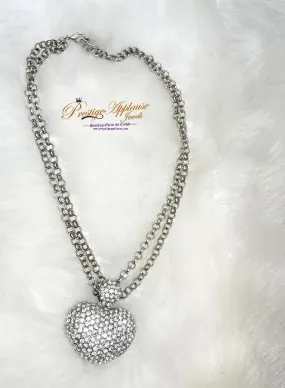 Sterling Silver Diamond Clustered Heart Shape Pendant With  Multi-Chain Necklace/bridal Necklace