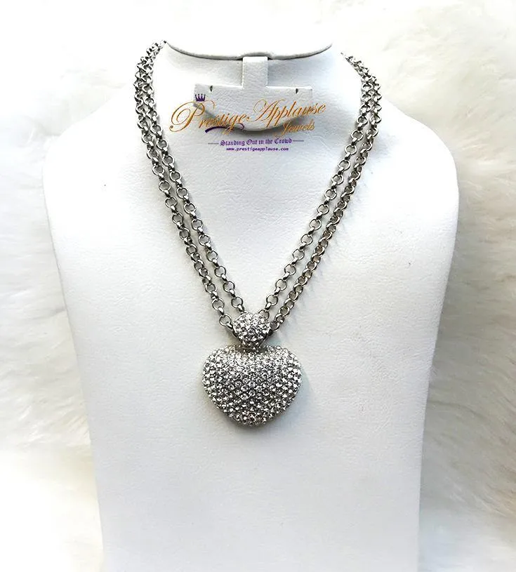 Sterling Silver Diamond Clustered Heart Shape Pendant With  Multi-Chain Necklace/bridal Necklace