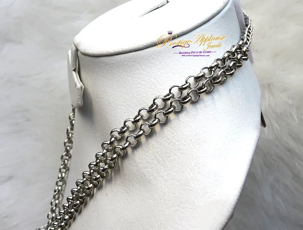 Sterling Silver Diamond Clustered Heart Shape Pendant With  Multi-Chain Necklace/bridal Necklace