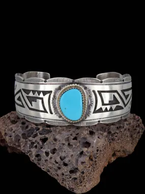 Sterling Silver Navajo Overlay Turquoise Cuff Bracelet