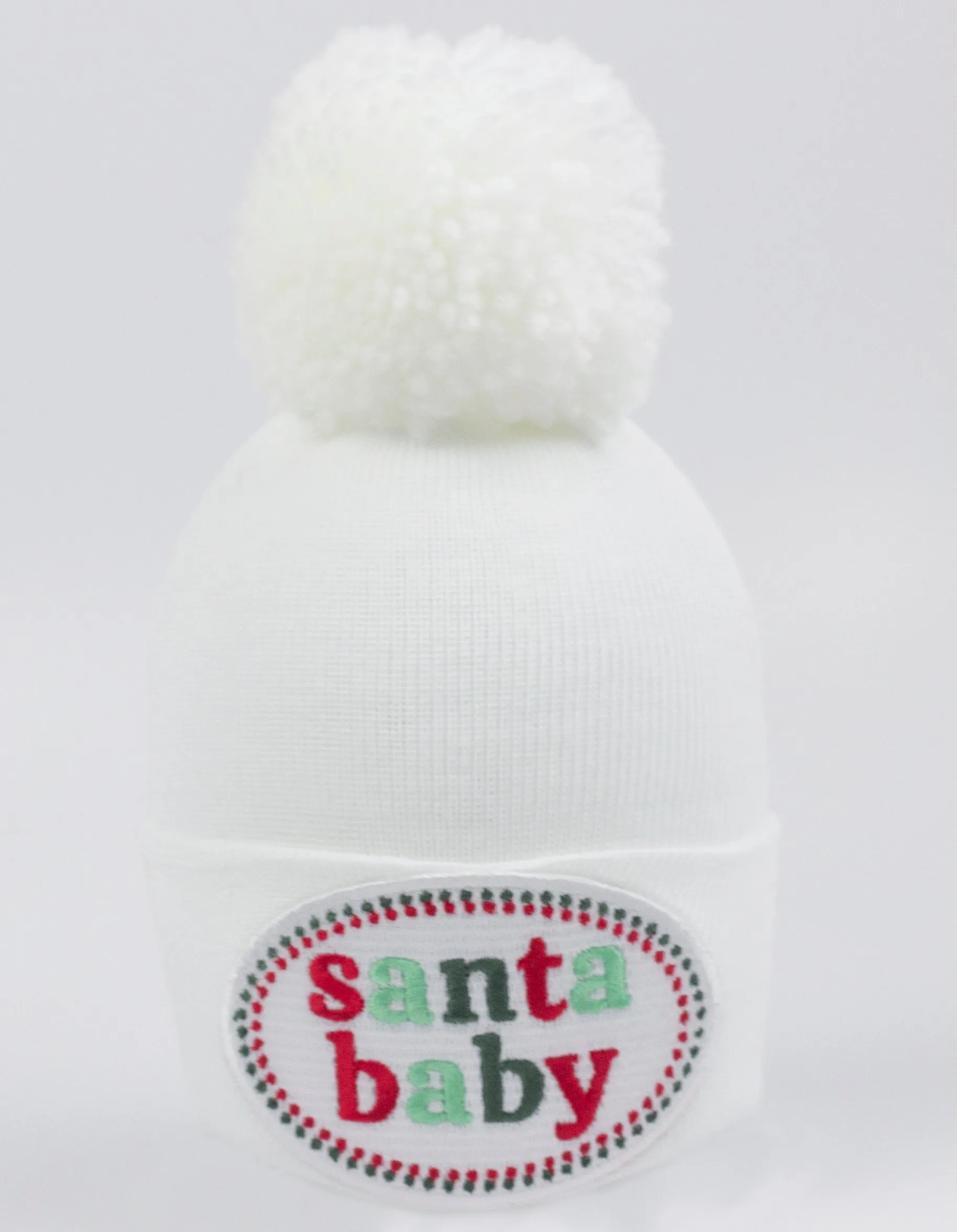 Striped Santa Baby Patch Pom Pom Newborn Hospital Hat - Baby Christmas Hat