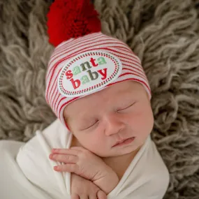 Striped Santa Baby Patch Pom Pom Newborn Hospital Hat - Baby Christmas Hat