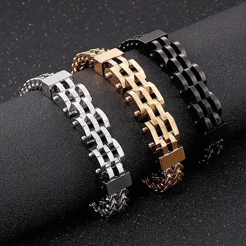 Stylish Double-Layered Titanium Steel Bracelet for Men - European and American Design