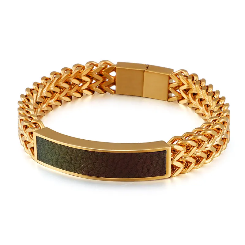 Stylish Men's Titanium Steel Bracelet with Electroplated Gold Finish - Trendy Curved Design for Fashionable Men