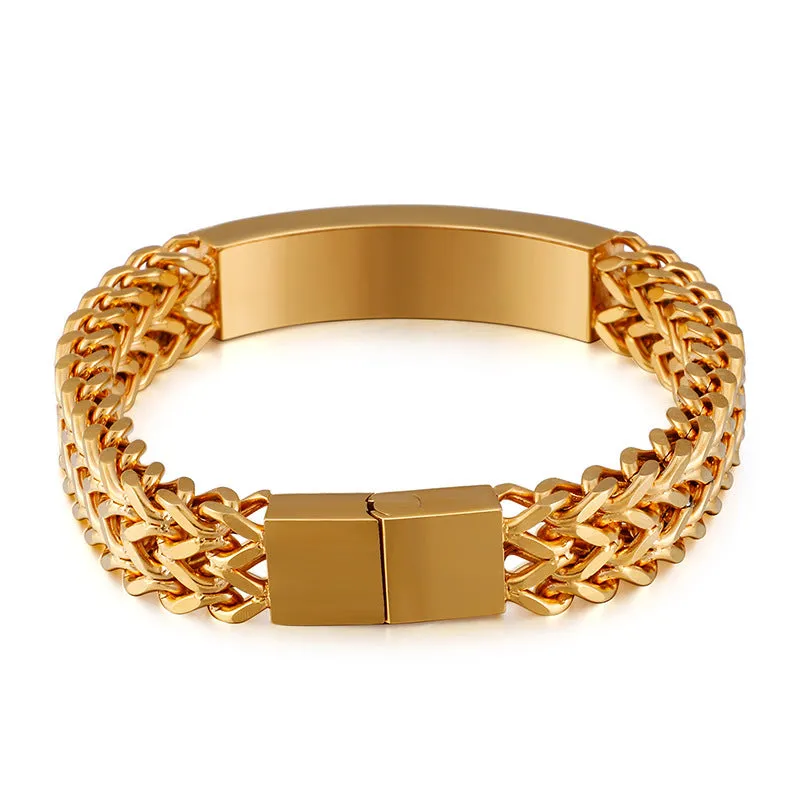 Stylish Men's Titanium Steel Bracelet with Electroplated Gold Finish - Trendy Curved Design for Fashionable Men