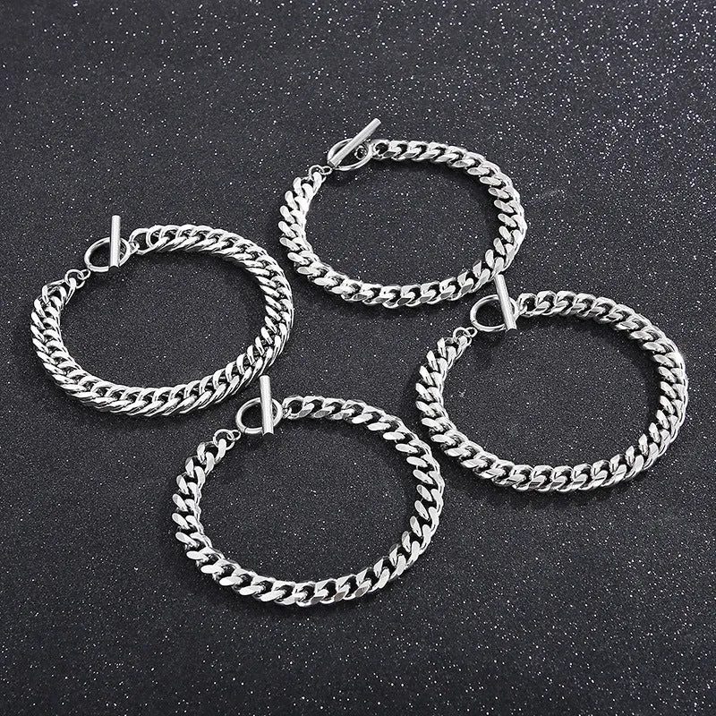 Stylish Titanium Steel Cuban Chain Bracelet for Men - Non-Fading OT Buckle Couple Jewelry