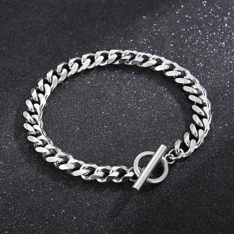 Stylish Titanium Steel Cuban Chain Bracelet for Men - Non-Fading OT Buckle Couple Jewelry