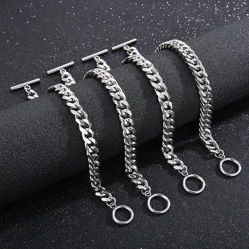 Stylish Titanium Steel Cuban Chain Bracelet for Men - Non-Fading OT Buckle Couple Jewelry