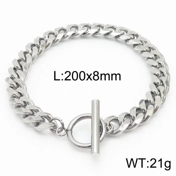 Stylish Titanium Steel Cuban Chain Bracelet for Men - Non-Fading OT Buckle Couple Jewelry