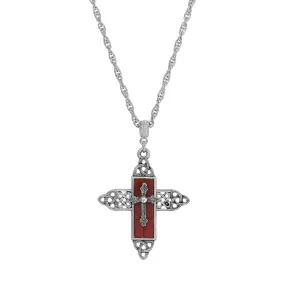 Symbols Of Faith Triquetra Cross Glass Pendant Necklace 28"L