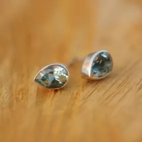 Teardrop Blue Topaz Studs