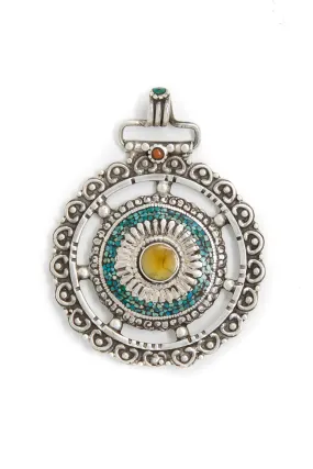 Tibetan Wheel Silver Hand Crafted Pendant