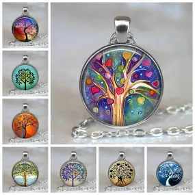 Tree Of Life Glass Cabochon Statement Necklace & Pendant Jewelry Vintage Charm Chain Choker Steampunk Jewelry for Women