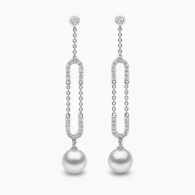 Trend 18K Gold Freshwater Pearl and Diamond Motif Chain Earrings