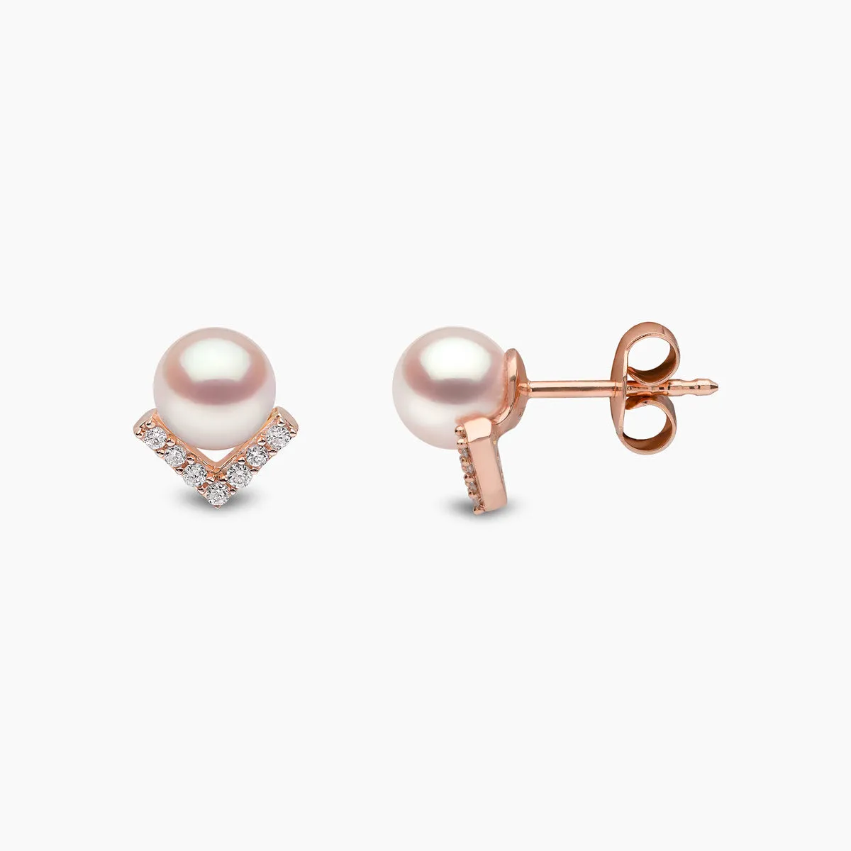 Trend 18K Gold Freshwater Pearl And Diamond V Stud Earrings