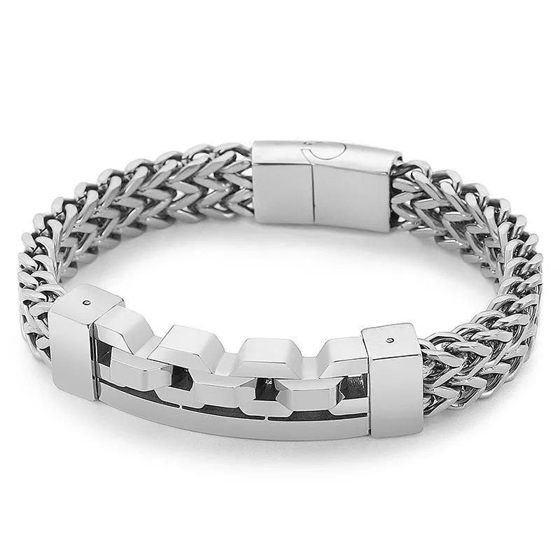 Trendy European-American Square Hollow Titanium Steel Bracelet for Men