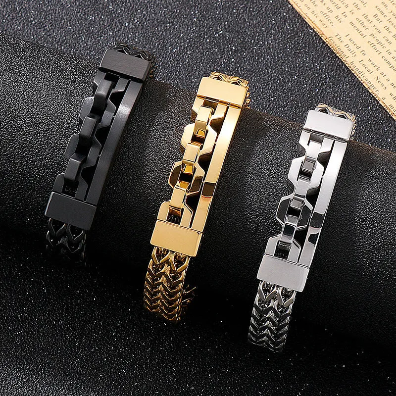 Trendy European-American Square Hollow Titanium Steel Bracelet for Men