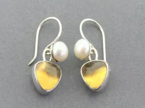 triangular amber & pearl earring - sterling silver