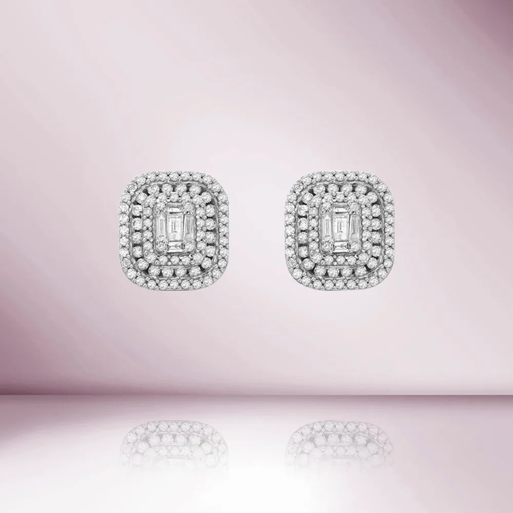 Triple Halo Diamond Rectangular Shape Studs Earrings (1.00 ct.) in 14K Gold