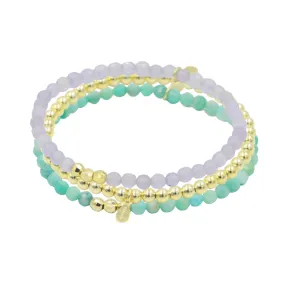 Triple Stack - Amazonite Lavender And Gold Beaded Bracelets