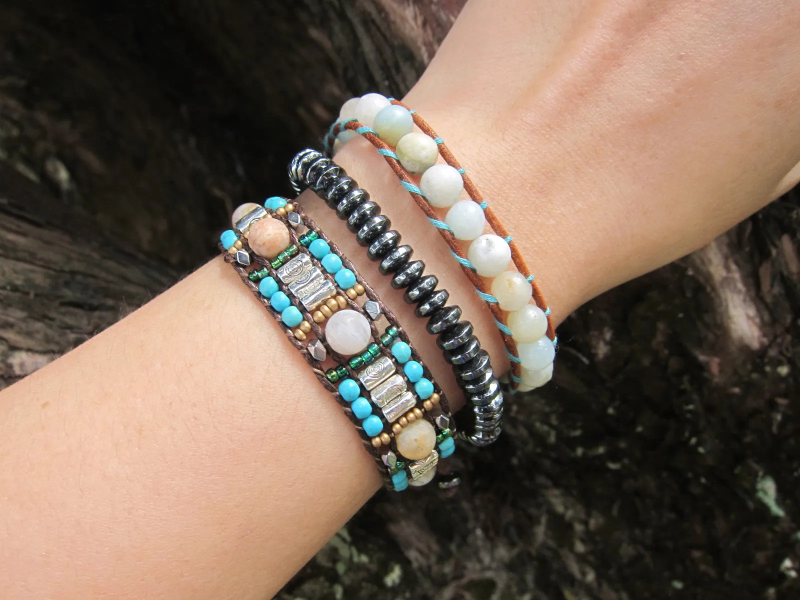 Turquoise Tibetan Silver Mix Jasper Cuff Beaded Bracelet