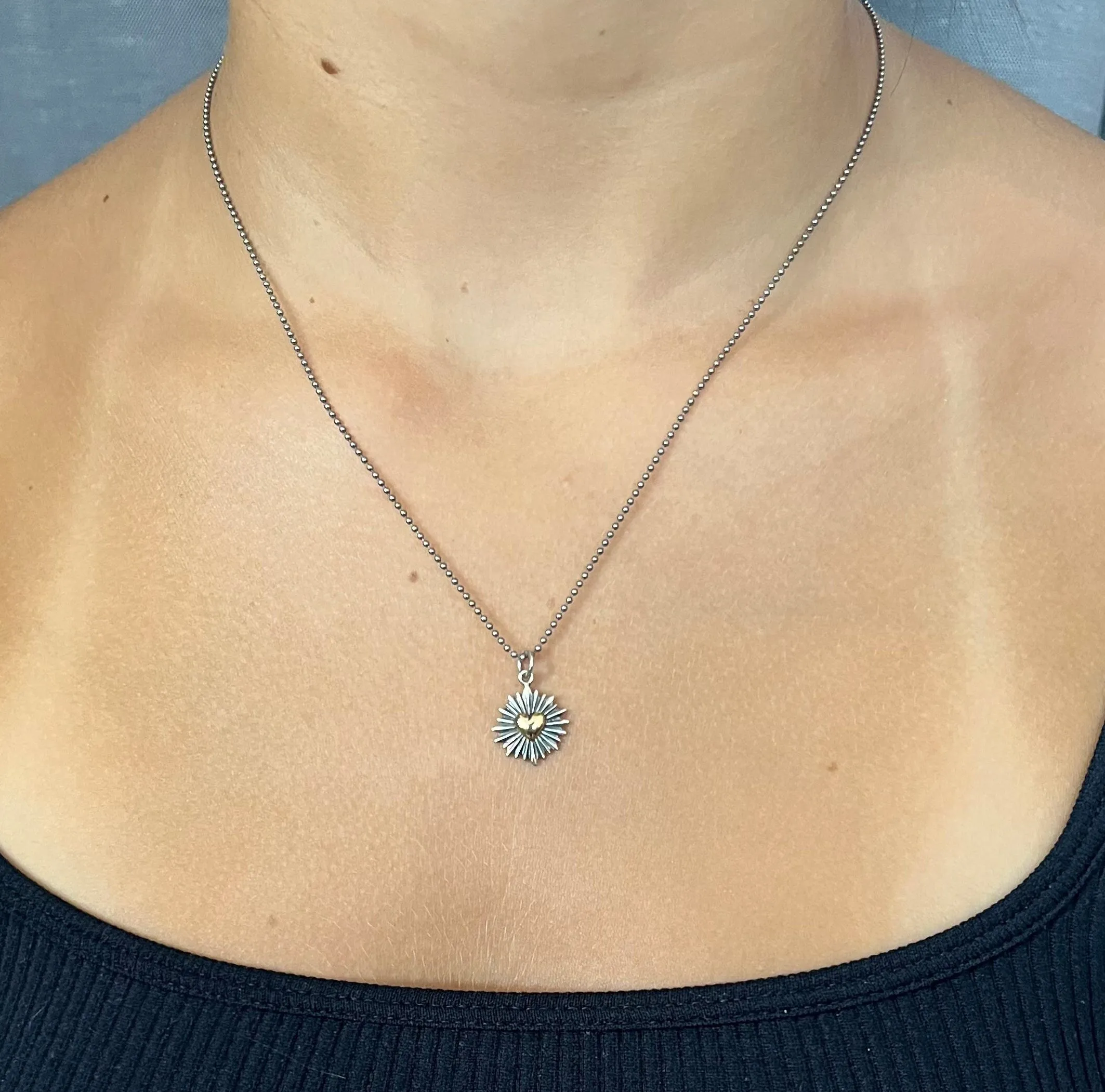 Two Tone Heart Burst Necklace