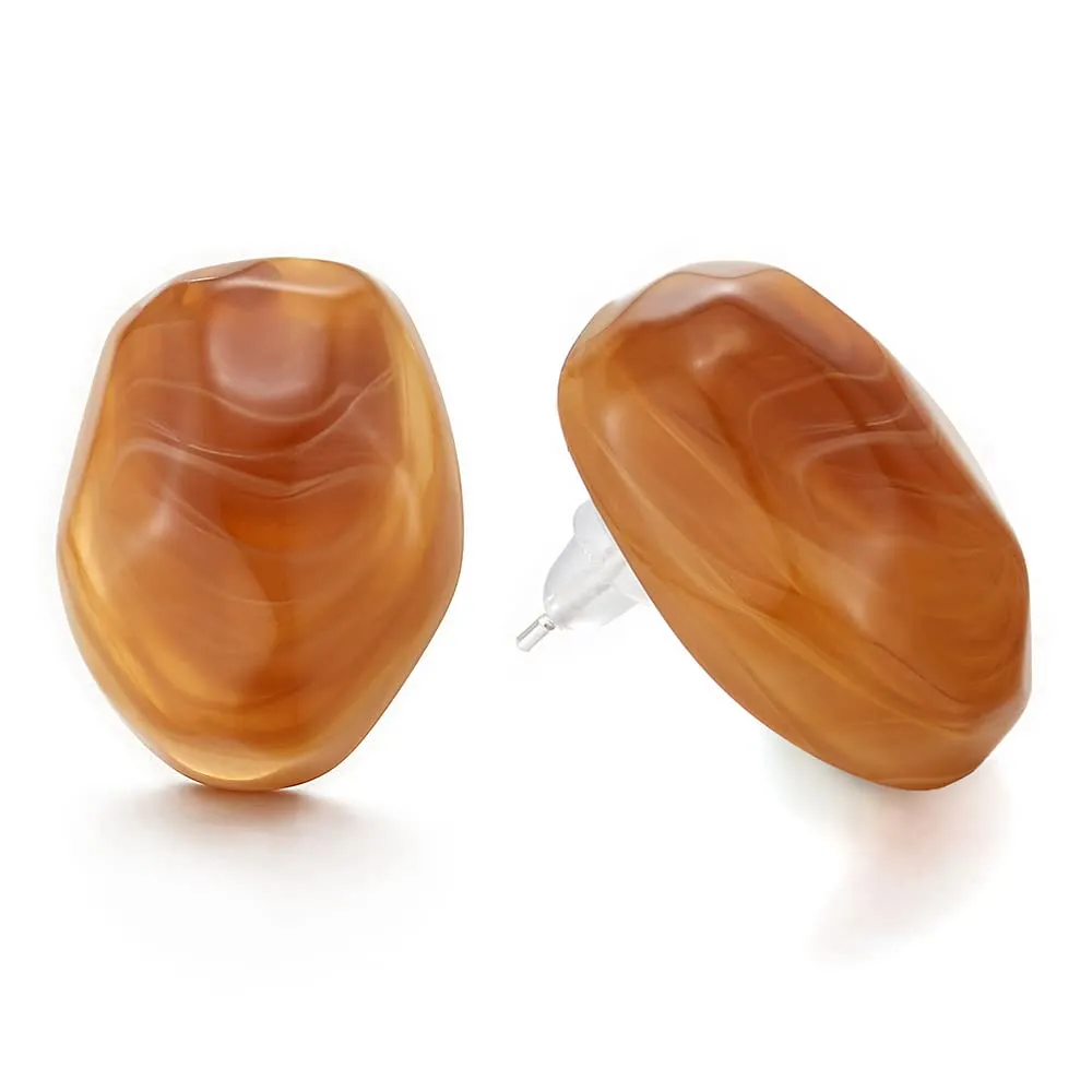 Unique Amber Color Irregular Geometric Convex Statement Stud Earrings Acrylic