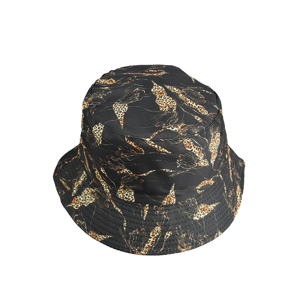 Unisex Reservible Leopard Print Boonie Bucket Hat Cap Brim Outdoor Sun Safari Camping Fishing