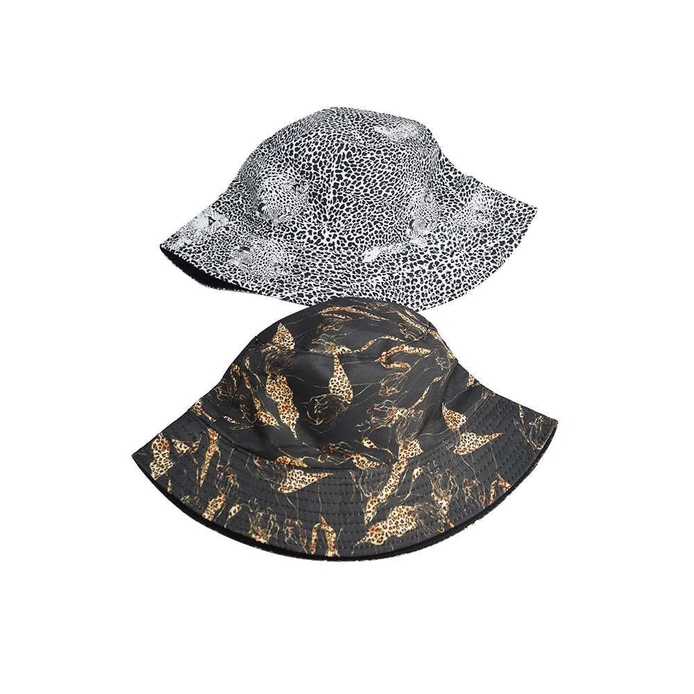 Unisex Reservible Leopard Print Boonie Bucket Hat Cap Brim Outdoor Sun Safari Camping Fishing