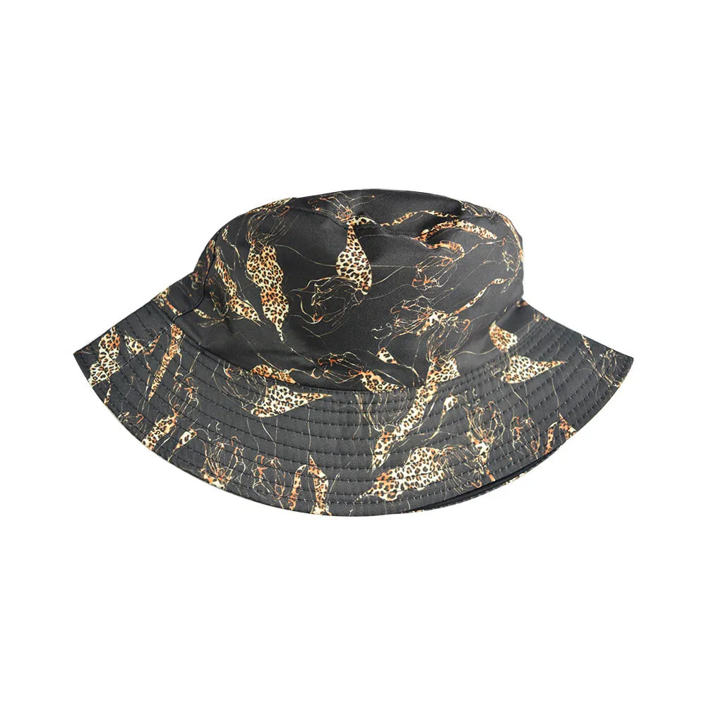 Unisex Reservible Leopard Print Boonie Bucket Hat Cap Brim Outdoor Sun Safari Camping Fishing