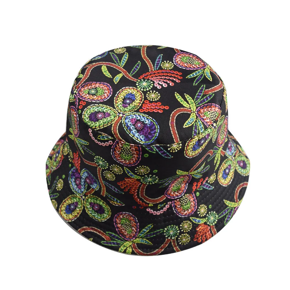 Unisex Reservible pomegranate Print Boonie Bucket Hat Cap Brim Outdoor Sun Safari Camping Fishing