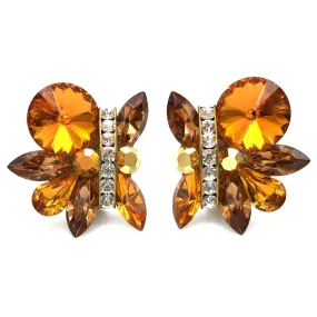 【USA輸入】ヴィンテージ アンバーオレンジ ラインストーン イヤリング/Vintage Amber Orange Rhinestones Clip On Earrings