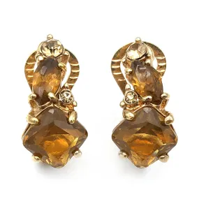 【USA輸入】ヴィンテージ モネ アンバー ラインストーン イヤリング/Vintage MONET Amber Rhinestones Clip On Earrings