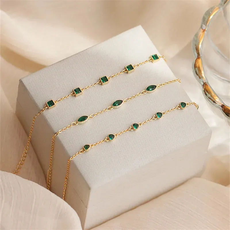 VAIGE Luxury Emerald Zircon 925 Sterling Silver Plated 14K Gold Charm Bracelet - Elegant Geometric Design, Perfect for Special Occasions