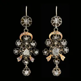 Victorian Dramatic Silver & 14kt Rose Cut Earrings