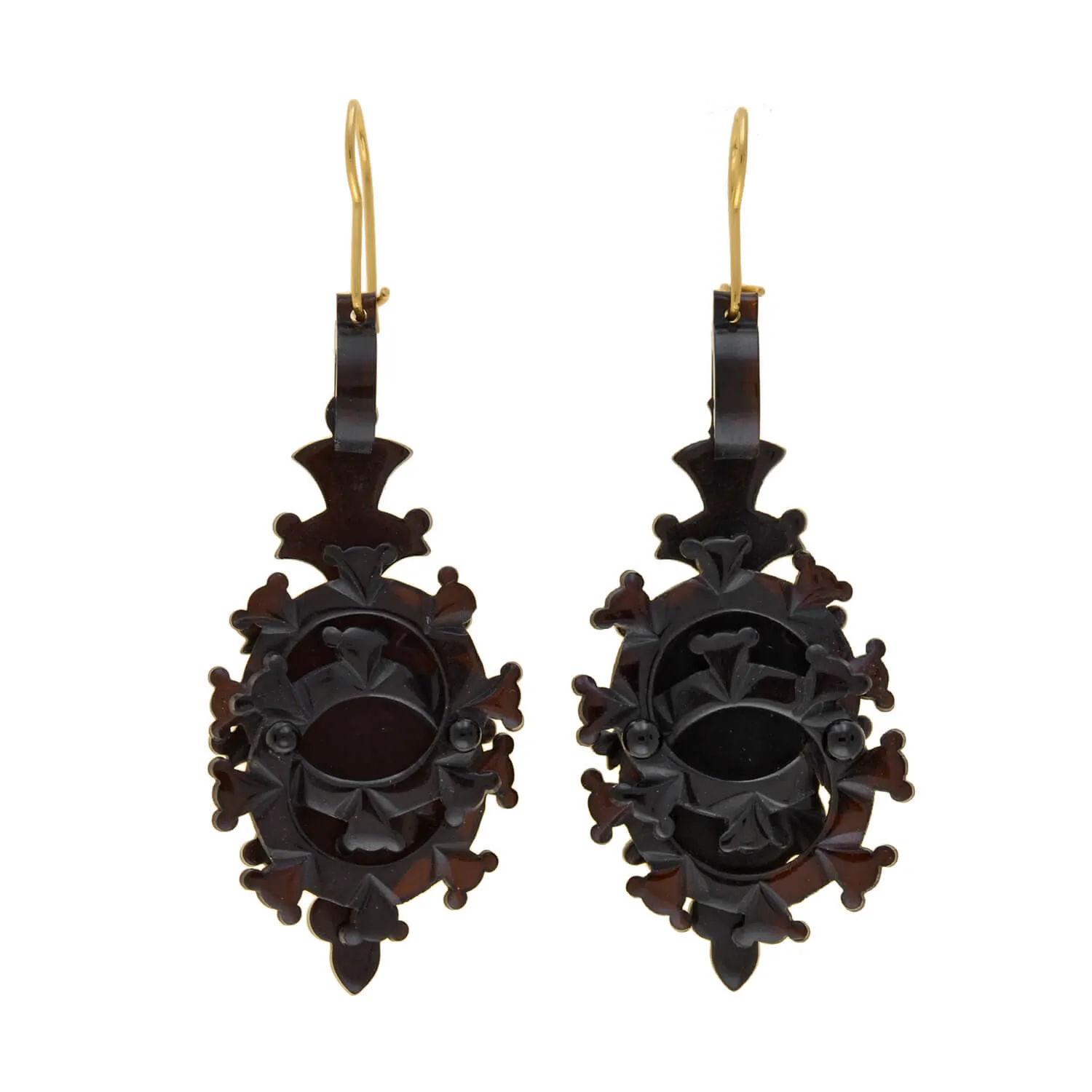 Victorian Large Carved Tortoise Shell Interlocking Circle Earrings