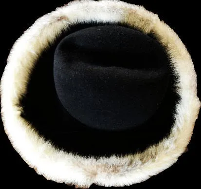 VINTAGE 1960’s MR. JOHN JR. MINK TRIMMED BLACK FELT HAT WITH TIE - PERFECT FOR FALL & WINTER