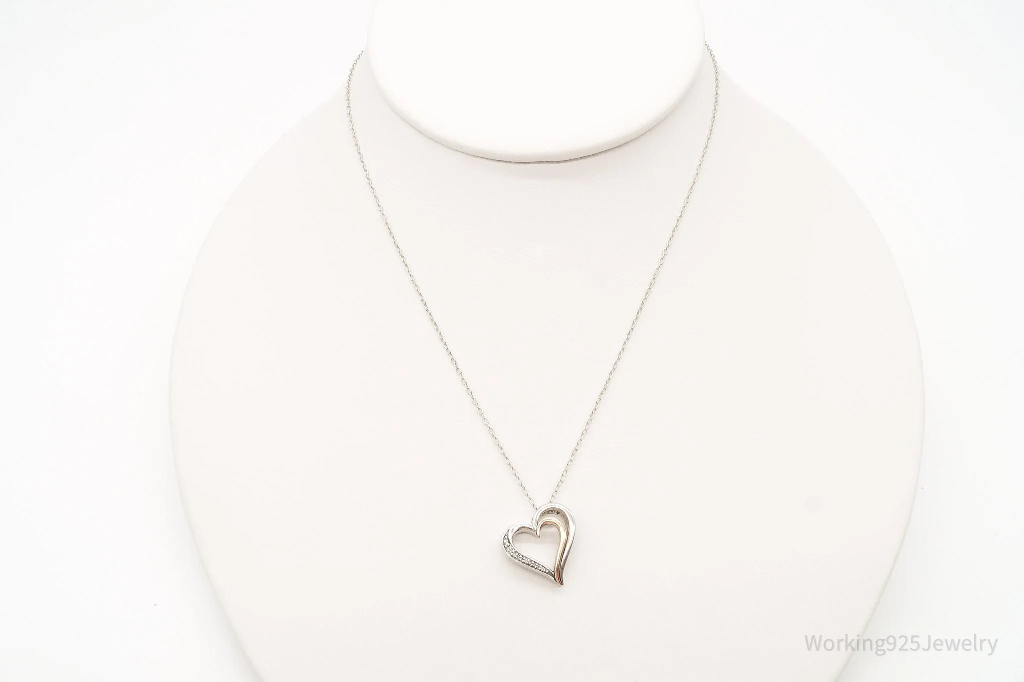 Vintage Designer JWBR Diamond Heart 10K Gold Sterling Silver Chain Necklace