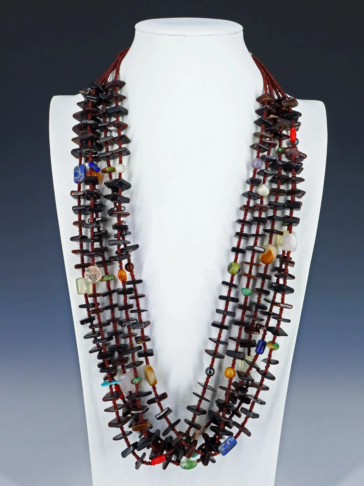 Vintage Native American Five Strand Multi Stone Necklace