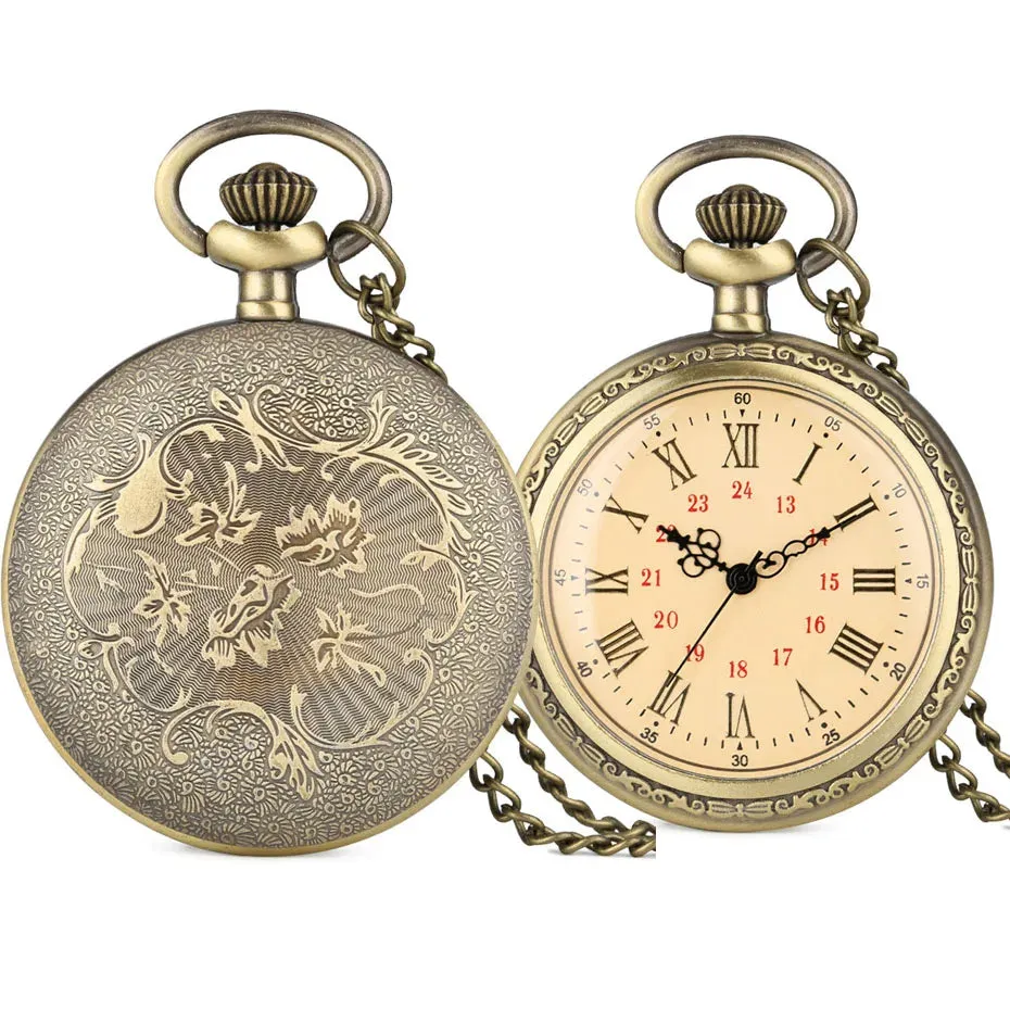 Vintage Retro Roman Numerals Display Quartz Pocket Watch