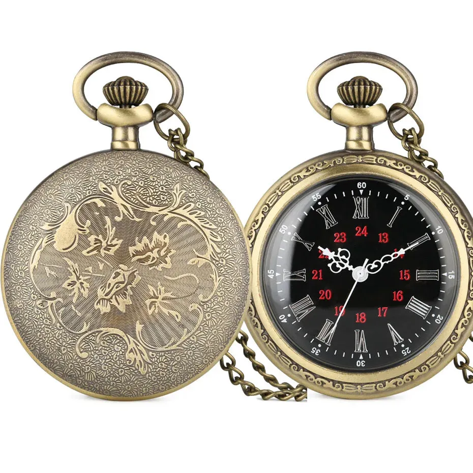 Vintage Retro Roman Numerals Display Quartz Pocket Watch